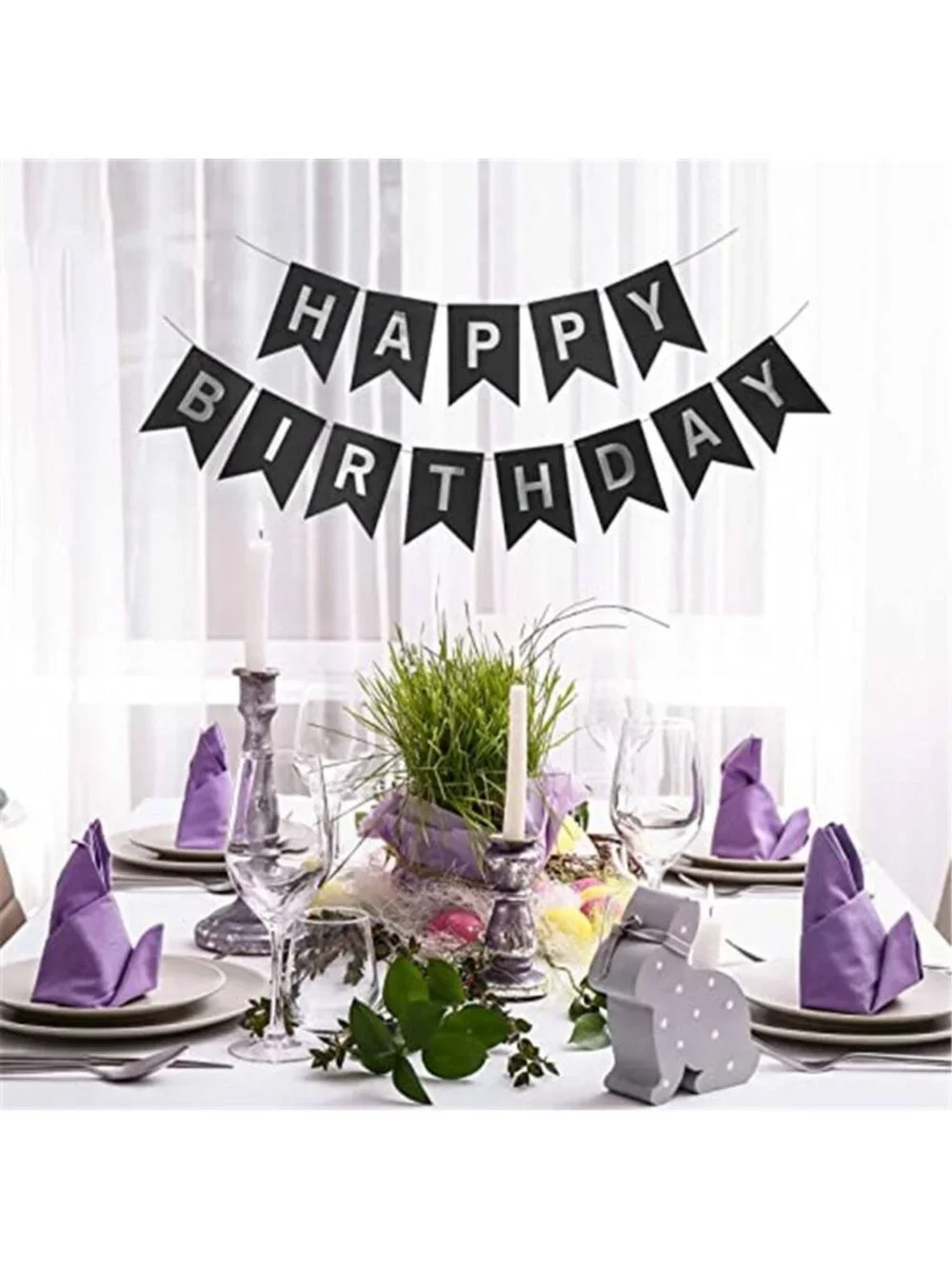 Birthday Decorations Balloons Banner Party Supplies Black Purple Silver Set
